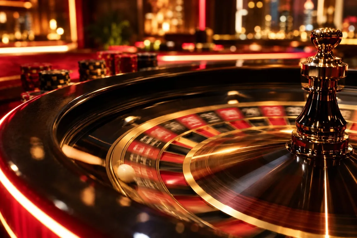 Ilustrasi roulette table and golden casino — panduan Slot GoPay Hoki69