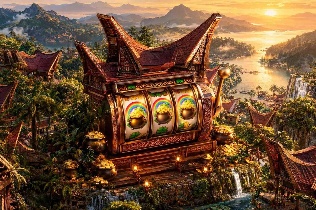 Ilustrasi slot machine and golden casino — panduan Slot Deposit Dana Hoki69